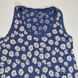 Gap Luxe Womens Top XS Blue White Pink Daisy Floral Sleeveless Cottagecore‎